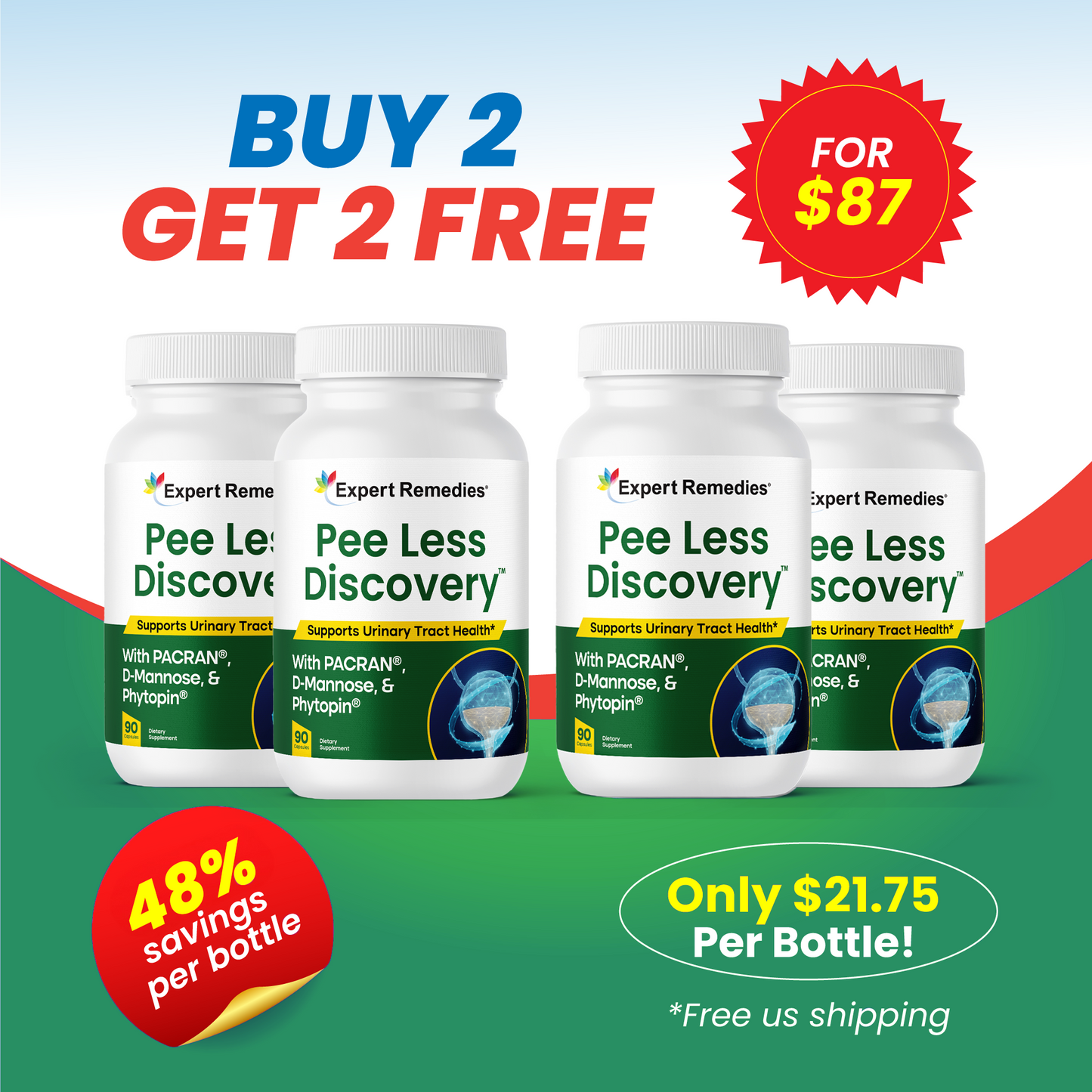 Buy 2 Bottles of Pee Less Discovery get 2 FREE